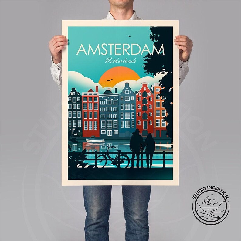 Amsterdam Print, Netherlands Wall Art, Holland, Amsterdam Poster, Travel Art, Travel Print, Wall Art, Travel Poster, Living Room Prints immagine 3