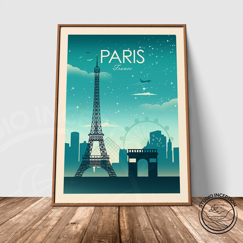 Paris France Art Print Travel Print Poster, Eiffel Tower, Travel Gift, France Gift, by Studio Inception image 5