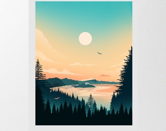 Travel Poster of Crater Lake National Park Home Decor Wall Art Travel Poster Travel Print National Park Poster Art print Travel Gift, Prints
