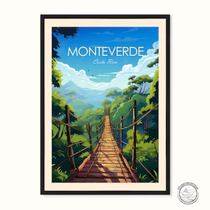 Monteverde traditionele print Costa Rica Travel Art Poster Monteverde Forest Wall Art Santa Elena Art Costa Rica gepersonaliseerd reiscadeau