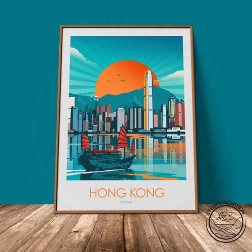 Hong Kong Print Poster Hong Kong Skyline Wall Art Hong Etsy