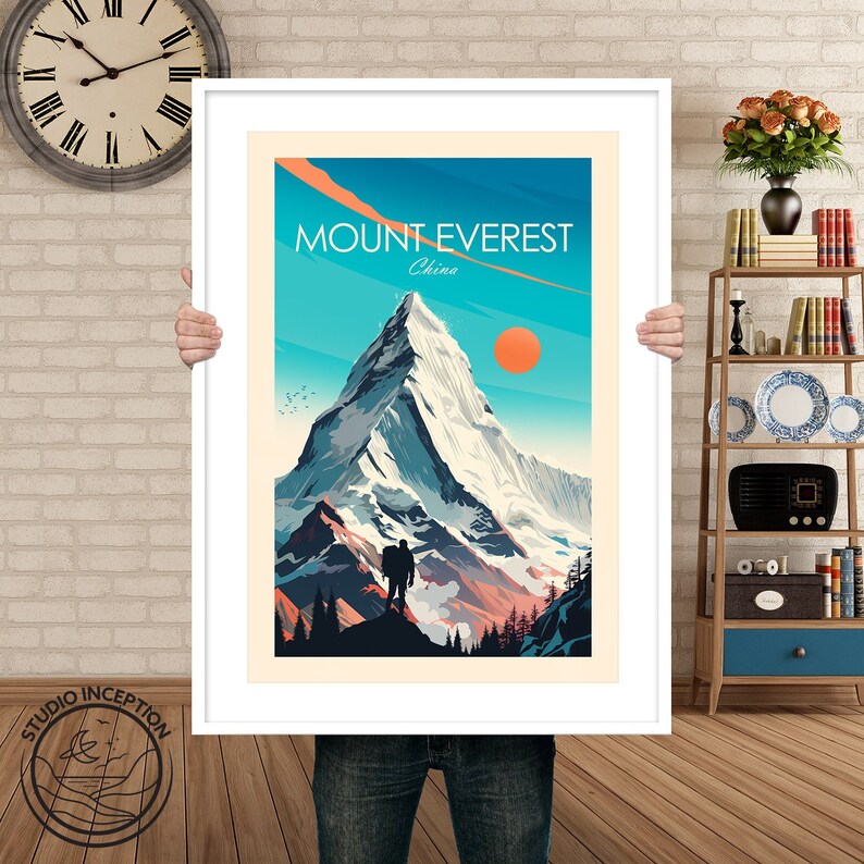 Stampa artistica del Monte Everest, poster da viaggio, arte murale cinese, decorazione da parete, regalo da viaggio immagine 4