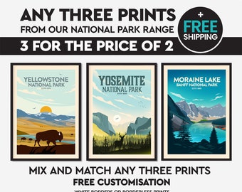 National Park Art | Set of 3 Prints | National Park Print | Yosemite Print | Grand Canyon Print | Rocky Mountain