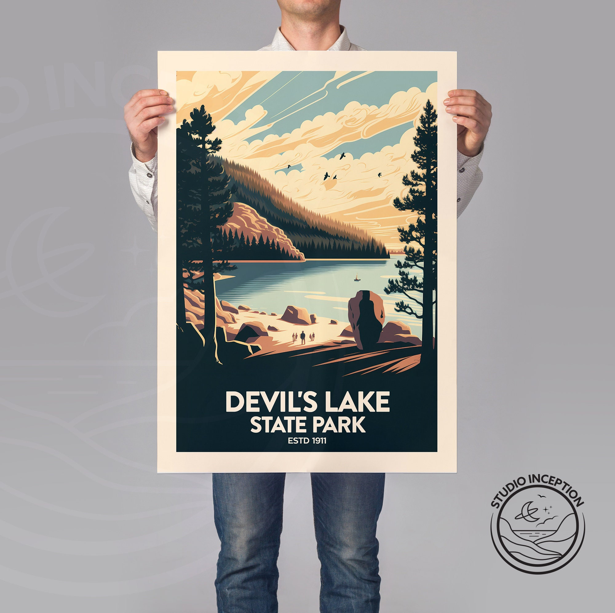 Devils Lake State Park Travel Poster Travel Print Home Decor
