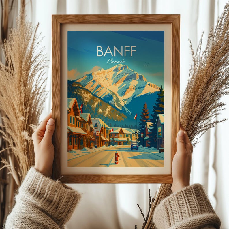 Lámina decorativa de Banff, Canadá – Póster de invierno de Banff Avenue, arte de las Montañas Rocosas canadienses, Parque Nacional, regalo de arte para la pared de viaje imagen 8