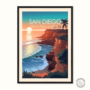 San Diego Travel Print Sunset Cliffs Travel Poster Wall Art Home Decor Travel Gift