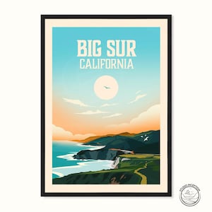Big Sur Print, Kunstdruck, Reisedruck, Reiseplakat, Wandkunst, Kalifornien Road Trip