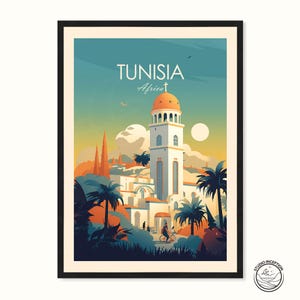Republic of Tunisia Traditional Travel Print Tunisia Travel Poster North Africa Print, Tunisia Poster Travel Gift Wall Art Framed Prints