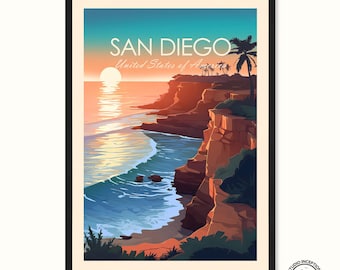 San Diego Travel Print Sunset Cliffs Travel Poster Wall Art Home Decor Travel Gift