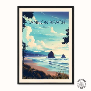Cannon Beach Traditional Travel Print Oregon Poster Cannon Beach Travel Art with framing and personalisation options - Perfect Travel gift
