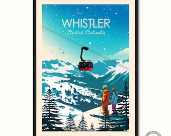 Ski Whistler Print Poster - Skifahren Kunst - British Columbia Kanada - Skifahrer