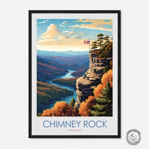 Chimney Rock Print, North Carolina Travel Poster, State Park Art, Framed Travel Prints for your Gallery Wall, Chimney Rock Gift, Home Decor