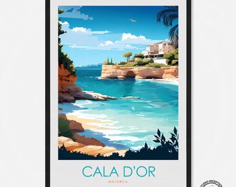 Cala d'Or Travel Print, Mallorca Poster, Majorca Wall Art, Personalised Travel Gift, Cala D'Or Travel Illustration, Cala Dor Home Decor