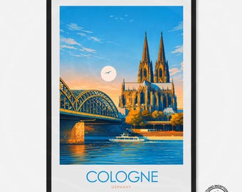 Reisposter Keulen Duitsland | Muurkunst Dom van Keulen | Köln City-print | Rijnbrugkunst | Reisdecoratie Duitsland | Kunst uit Keulen