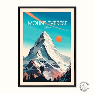 Stampa artistica del Monte Everest, poster da viaggio, arte murale cinese, decorazione da parete, regalo da viaggio immagine 1