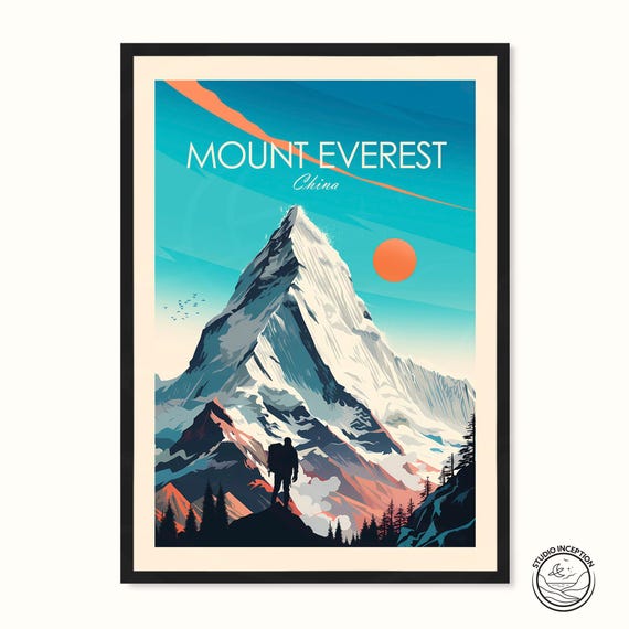 Mount Everest Art Print Travel Poster China Wall Art Wall Hanging Home Décor Travel Gift