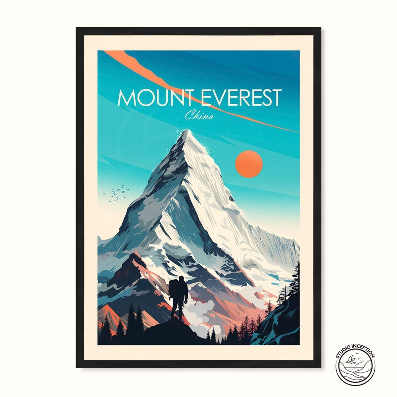 Stampa artistica del Monte Everest, poster da viaggio, arte murale cinese, decorazione da parete, regalo da viaggio immagine 1