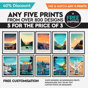 Oferta de economia de dinheiro - 5 impressões de sua escolha, escolha seu tamanho, pôster de viagem, impressão de viagem, impressões de arte, presentes de arte, impressão de parque nacional