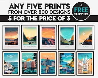 Money Saving Offer - Any 5 Prints of your Choice, Choose Your Size, Travel Poster, Travel Print, Art Prints, Art Gifts, National Park Print