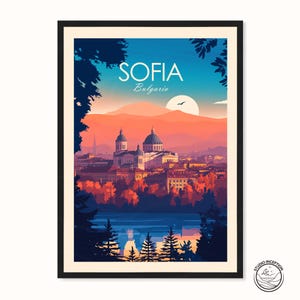 Impresión artística de Bulgaria, póster de viaje de Sofía, arte mural de Bulgaria, impresión de Sofía, regalo de boda, luna de miel, compromiso, presente con opciones de texto personalizadas