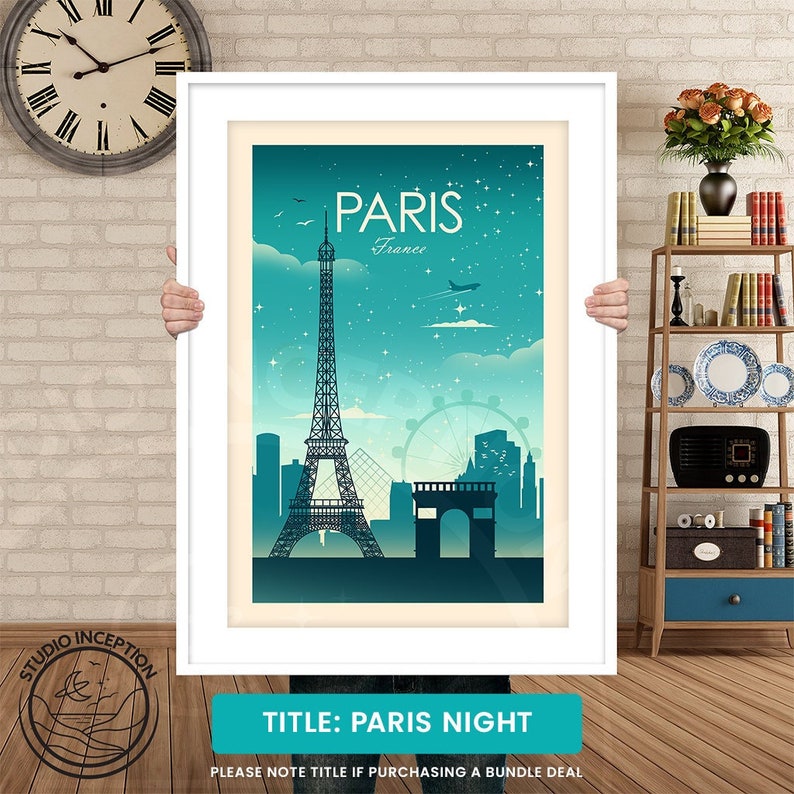 Paris France Art Print Travel Print Poster, Eiffel Tower, Travel Gift, France Gift, by Studio Inception image 6