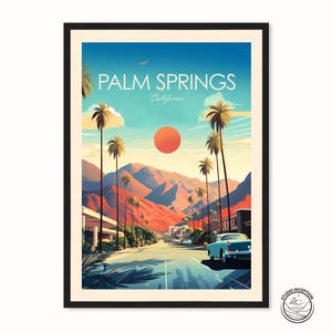 Palm Springs Traditioneller Stil Druck Kalifornien Reiseplakat Palm Springs Reisekunst Wandbehang Gerahmtes Reisegeschenk Individuelles Reisegeschenk