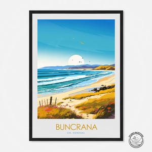 Buncrana Beach Travel Print, Donegal Poster, Travel Poster, Wall Art, Ireland Poster, Home Decor