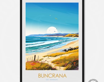 Buncrana Beach Travel Print, Donegal Poster, Travel Poster, Wall Art, Ireland Poster, Home Decor