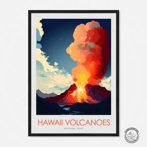 Stampa artistica dei vulcani delle Hawaii, poster di viaggio del parco nazionale, arte di viaggio incorniciata, stampa della Big Island, regalo di viaggio personalizzato per gli amanti dell'arte