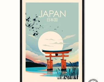 Japan Travel Poster Print in Traditional Style - Torii Gate, Japan Poster | Travel Poster | Travel Print |
