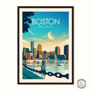 Impresión de viaje de Boston con el horizonte de Boston, Massachusetts, impresión artística, impresión de viaje, póster de viaje, arte mural