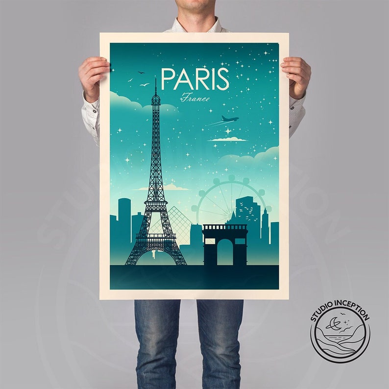 Paris France Art Print Travel Print Poster, Eiffel Tower, Travel Gift, France Gift, by Studio Inception image 1