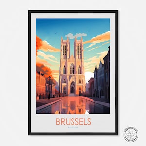 Cattedrale di San Michele e Santa Gudula di Bruxelles, stampa di viaggio, poster del Belgio