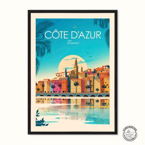 Cote D&#39;Azur French Riviera Print - France Poster | Travel Poster | Travel Print | Monaco Saint Tropez Art Print