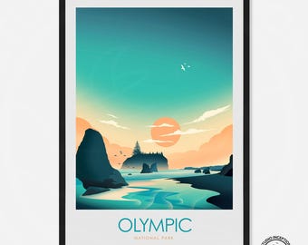 Pôster minimalista do Parque Nacional Olímpico para decoração de casa, arte de parede, pôster de viagem, impressão de viagem, pôster de parque nacional, impressão artística, impressão olímpica