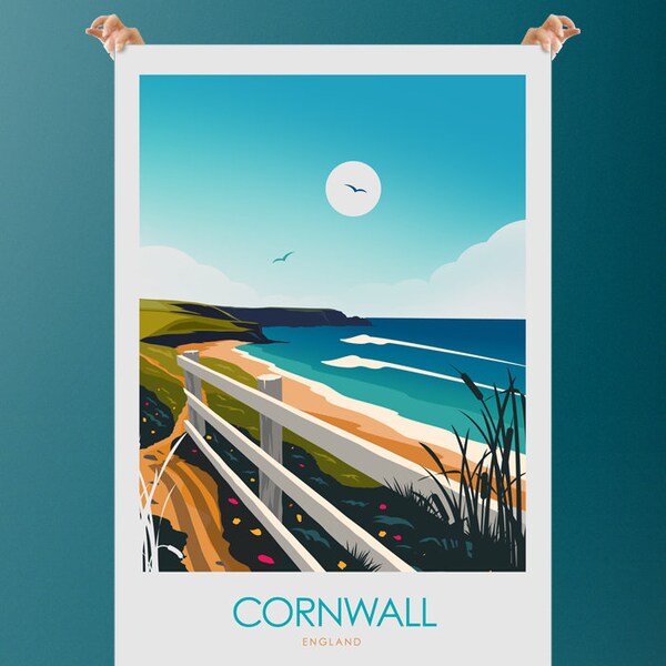 Cornwall Art Print Travel Poster Living Room Art Designed by Studio Inception.