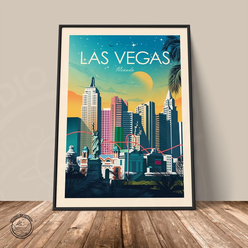 Resetavla i Las Vegas med Frihetsgudinnan i Nevada, konstavla, resetavla, reseposter, väggkonst bild 8