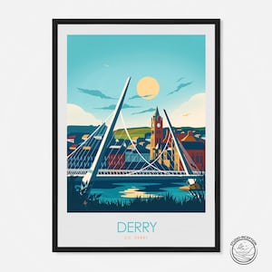 Derry Stadt Reisedruck, County Derry Reiseplakat, Die Friedensbrücke, Wandkunst, Wohnkultur, gerahmtes Plakat, personalisiertes Geschenk, irische Kunst