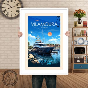 Impresión de viaje tradicional de Vilamoura, cartel de Portugal, arte de la pared del Algarve, arte de viaje de Vilamoura, regalo de viaje personalizado, decoración del hogar de Vilamoura imagen 8