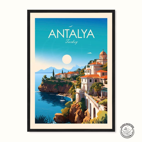 Antalya Travel Print, Turkey Wall Art, Antalya Gift, Travel Poster