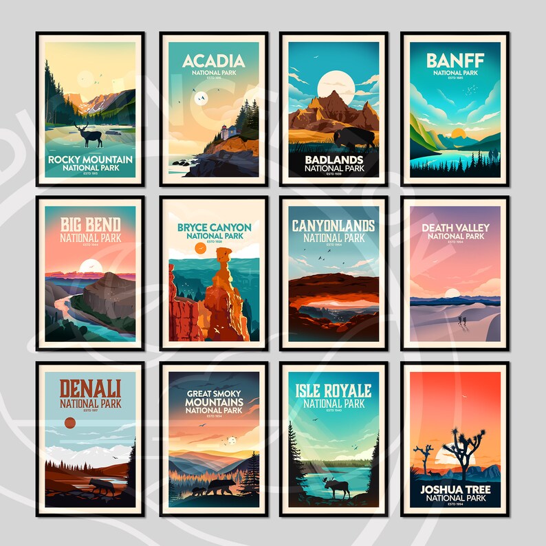 National Park Art Set of 3 Prints National Park Print Etsy