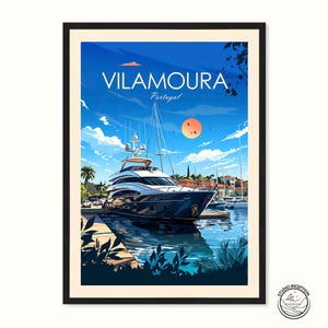 Impresión de viaje tradicional de Vilamoura, cartel de Portugal, arte de la pared del Algarve, arte de viaje de Vilamoura, regalo de viaje personalizado, decoración del hogar de Vilamoura imagen 1