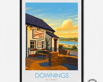 Downings Donegal reisposter – Ierland kunst aan de muur | Wild Atlantic Way-cadeau
