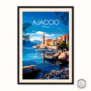 Ajaccio Print France Travel Poster Ajaccio Wall Art Corsica Art Print Wedding gift Honeymoon Engagement present with custom text options