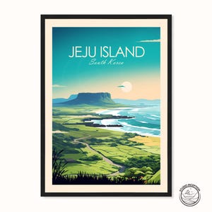 Stampa artistica di viaggio dell'isola di Jeju, poster di viaggio della Corea del Sud, regalo di viaggio, arte murale di Jeju, stampa artistica dell'Asia, stampa di viaggio dell'isola di Jeju con testo personalizzato