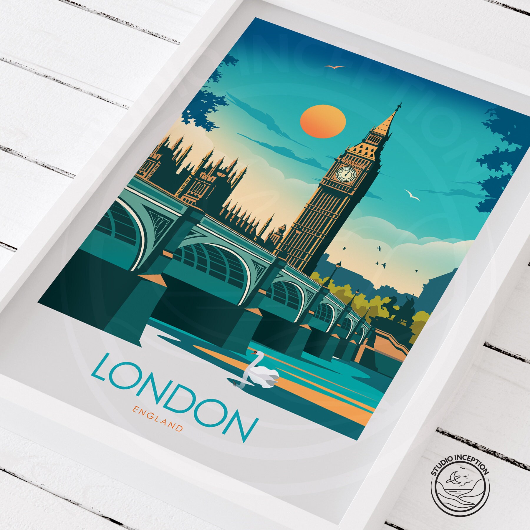 Discover London Print minimal style, London Poster, London Gifts, Big Ben, Travel Print, Travel Poster, Wedding gift, Birthday present. No Frame