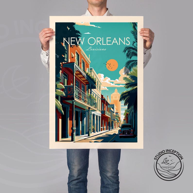 New Orleans Traditional Travel Print Louisiana Wall Art United States Poster New Orleans Gift Custom Travel Art Prints image 8