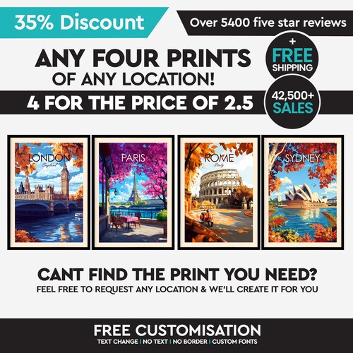 Money Saving Print Set - Any 4 Prints of your Choice, Choose Your Size, Travel Poster, Travel Print, Art Prints, Art Gifts, National Parks