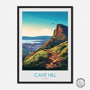 Belfast Cave Hill Stampa Belfast Cityscape Wall Art Home Decor Regalo da viaggio Poster di viaggio Irlanda del Nord Vista su Belfast Harland e Wolff