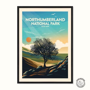 Northumberland Print Picture Art Poster Gifts Travel Print Travel Poster Hadrian&#39;s Wall Northumberland National Park